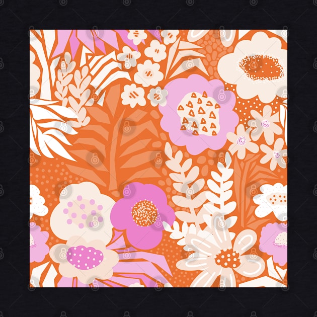 Abstract Vintage Florals Red Pink Orange White by Sandra Hutter Designs